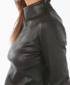 Women Long Sleeve Turtleneck Soft Leather Top